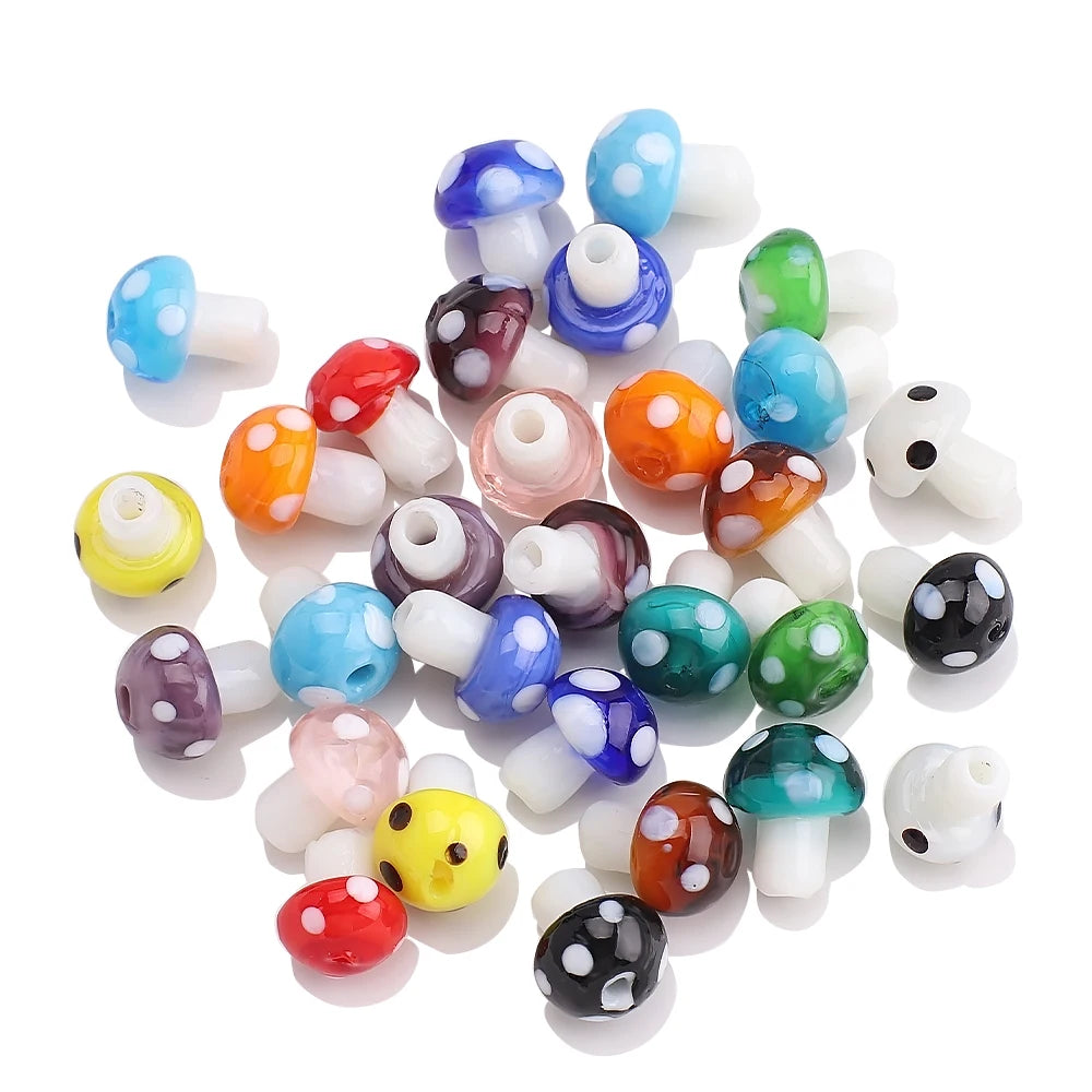10Pcs 10x13mm 12x16mm 15x20mm Mushroom Shape Lampwork Glass Loose Beads for DIY Crafts Jewelry Making Earing Necklace Accessory