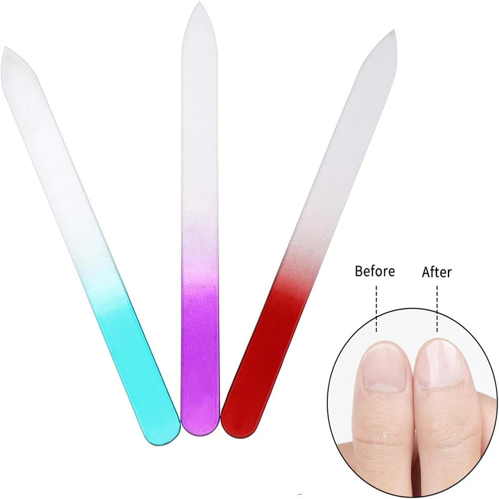 5pcs Glass Nail File Fingernail Files For Natural Nail Double-Sided Ombre Etched Travel Filer Professional Manicure Nail Tools *