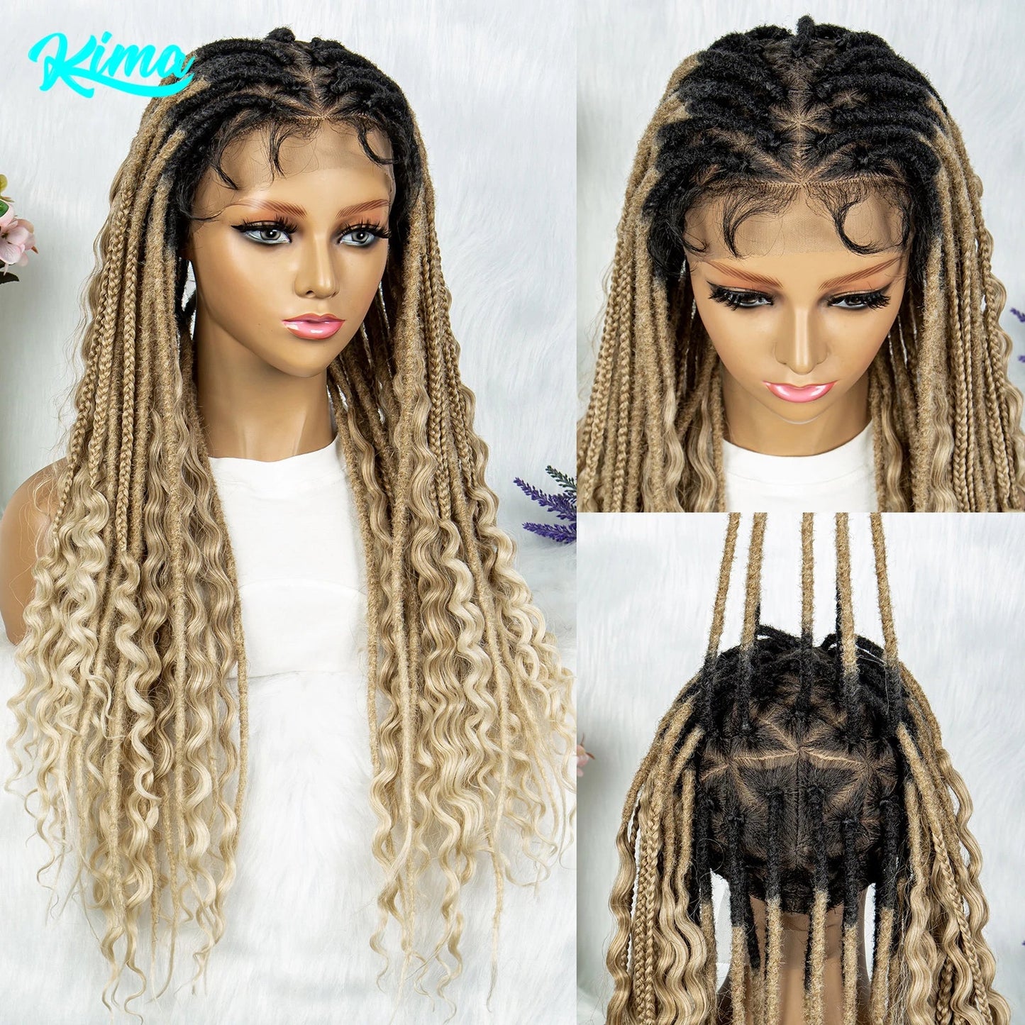 Synthetic Full Lace Wig Braided Wig 28 inch Curly Synthetic Wig Knotless Box Braids Wigs With Baby Hair for Black Women Viralgem Store