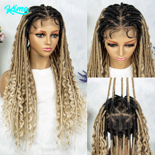 Synthetic Full Lace Wig Braided Wig 28 inch Curly Synthetic Wig Knotless Box Braids Wigs With Baby Hair for Black Women Viralgem Store