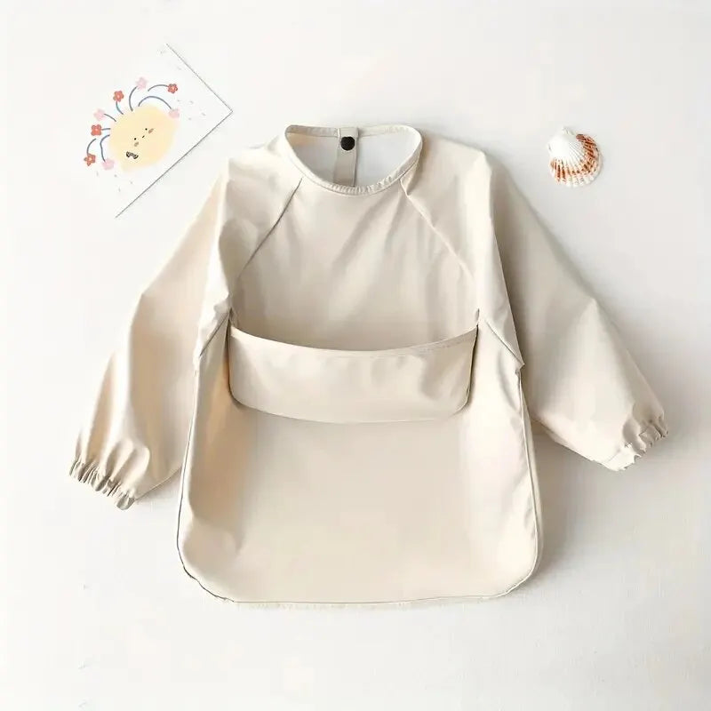 1pcs Solid Color Painting Smock Baby's Soft Waterproof Long Sleeve Art Smock Feeding Bib Apron for Kids Accessories