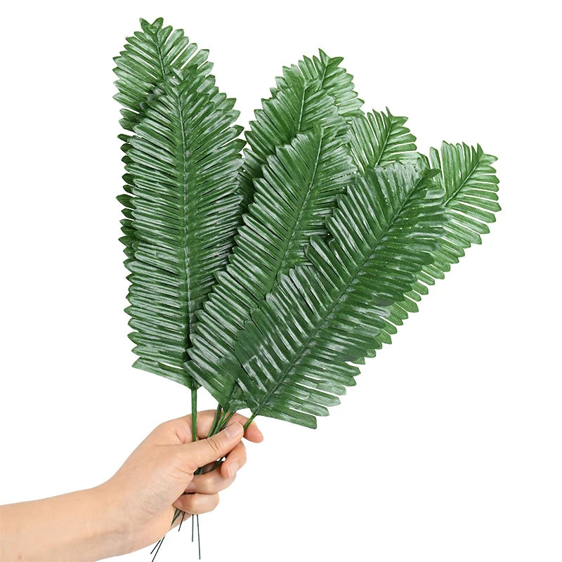 10/20pcs Artificial Green Palm Leaves Tropical Monstera Silk Turtle Leaves for Hawaiian Luau Beach Wedding Party Home Decoration