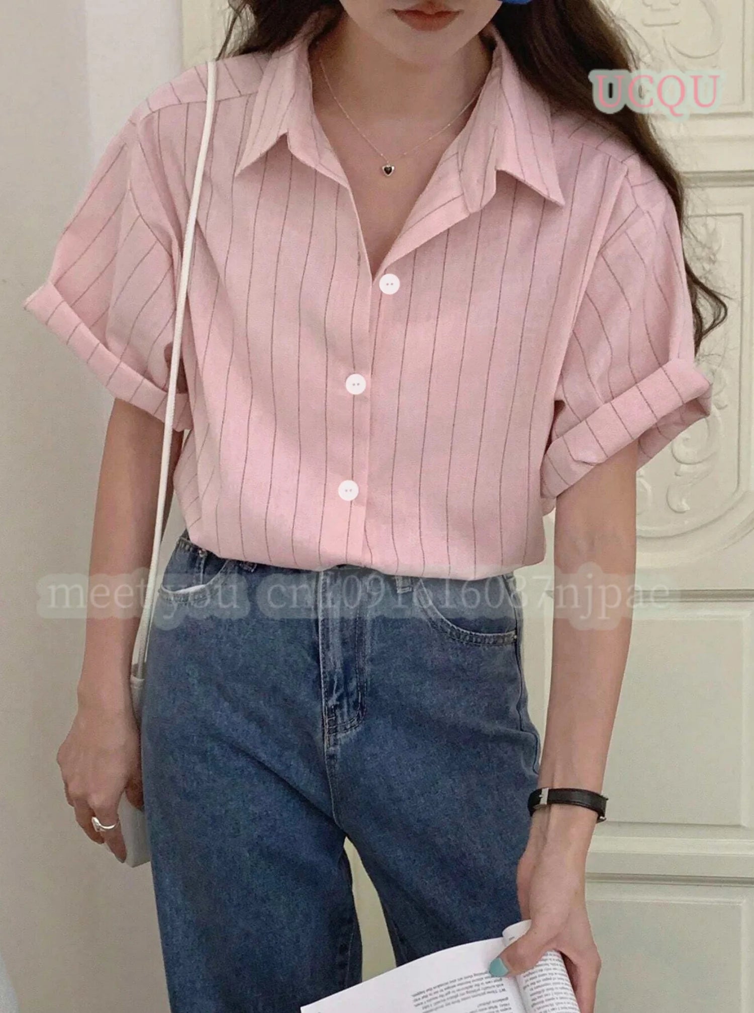 Striped Shirt Women Summer Vintage Chic Loose short Sleeve Top Y2K Office Ladies Fashion Casual button up Collar All Match shirt Freshlook Styles