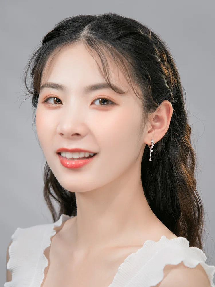 925 Sterling Silver tassel hoop Earrings Temperament Inlaid Zircon for Women Wedding Jewelry Accessories