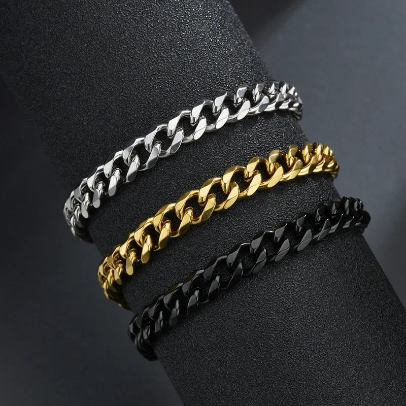 3/5/7mm Men Bracelets Stainless Steel Chain Bracelets Chunky Cuban Silver Color Link Chain Classic Punk Heavy Male Jewelry Gifts
