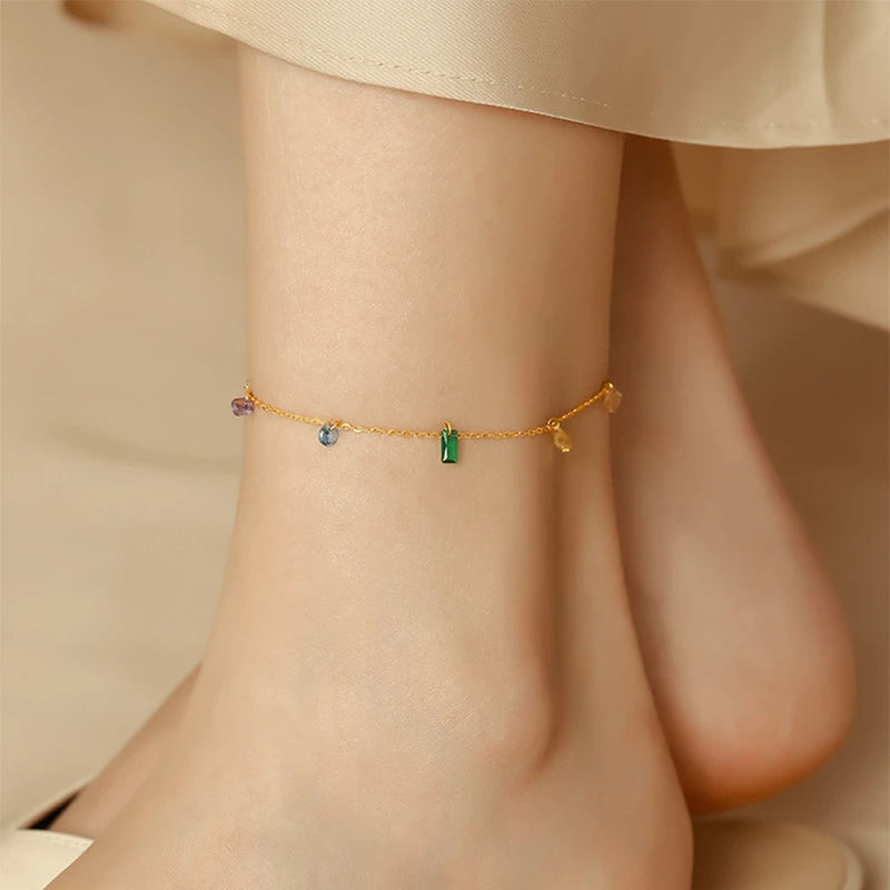 316L Stainless Steel New Fashion Fine Jewelry Colorful Zircons Different Shapes Charm Chain Necklaces Bracelets Anklet For Women