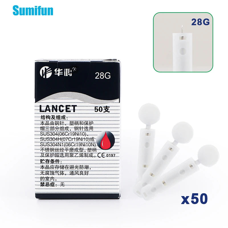 50Pcs Sterile Lancets Kit for 28G Pen Glucose Meter Disposable Needles Measuring Blood Sugar Level Medical Diabetes Accessories