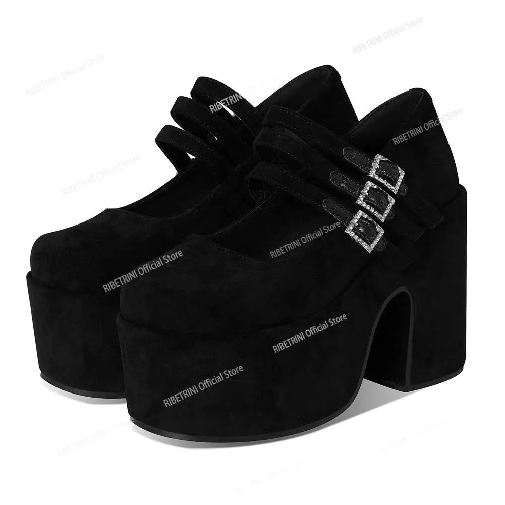 2023 Platform High Heel Cool Punk Fashion Women's High Quality Girls Goth Shoes Black Big Size 43 Cross-tied Casual Luxury Boots