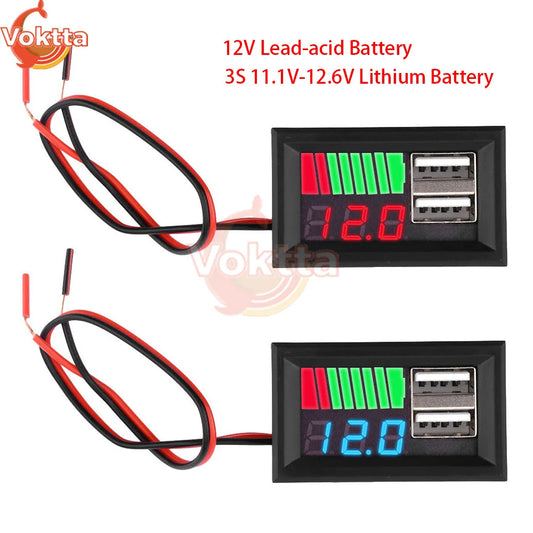 12V Lead-acid Battery 3S 11.1V-12.6V Lithium Battery Level Indicator LED Digital Display Voltmeter Dual USB Voltage Tester Viralgem Store
