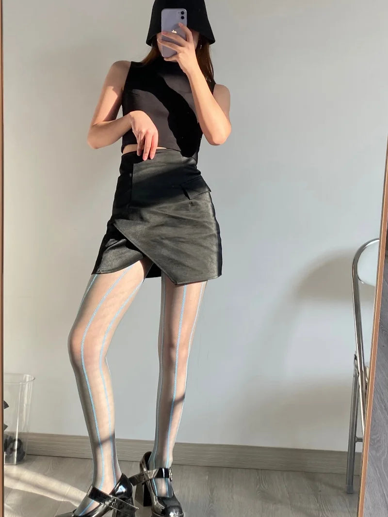 Vintage Sexy Black Vertical Stripes Pattern Stretchy Tights Pantyhose Women's Stockings Gothic Clothes Sexy Women's Underwear