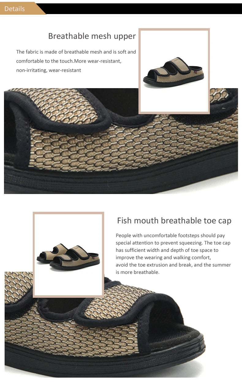 Summer Comfortable Diabetes Shoes Fat Thumb Instep Height Foot Code Middle-Aged Elderly Sandals Puffy Adjustable Slippers