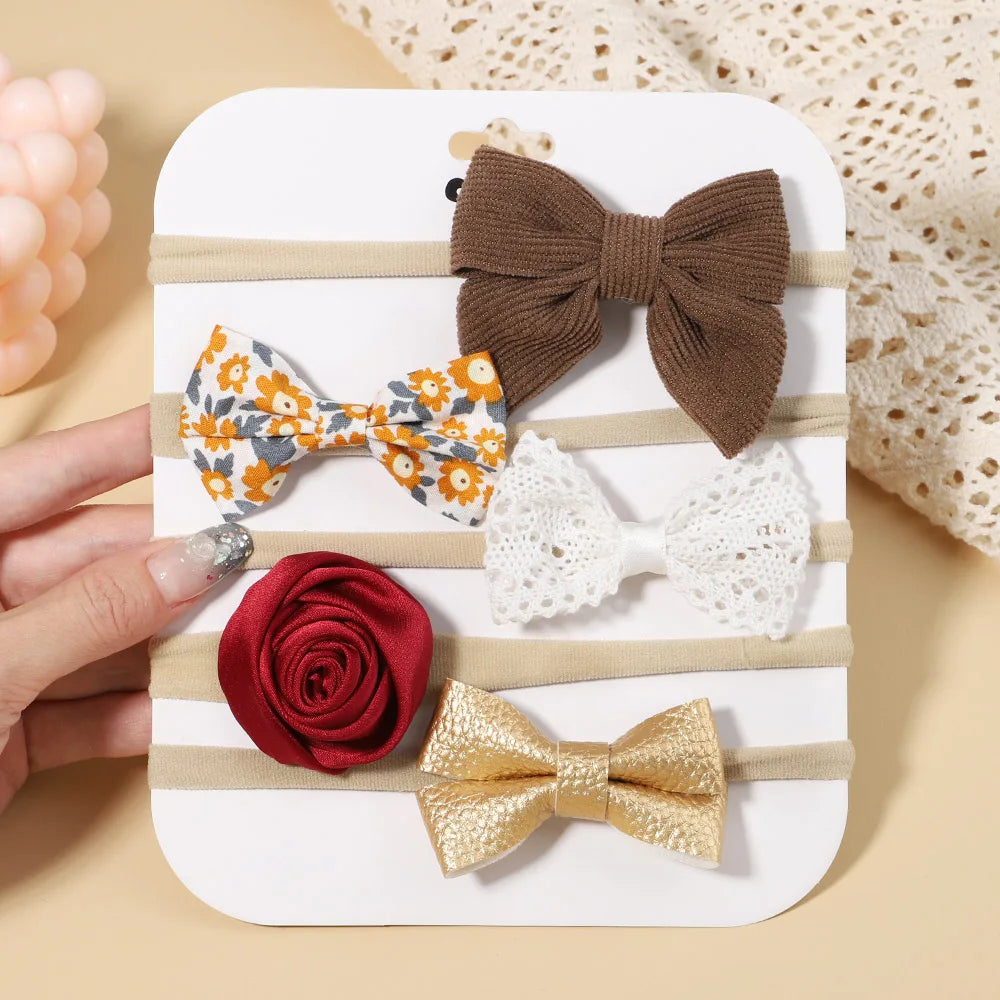 5Pcs/Set Baby Flower Bows Headband for Girls Children Elastic Hair Bands New Born Hairband Soft Toddler Cute Hair Accessories