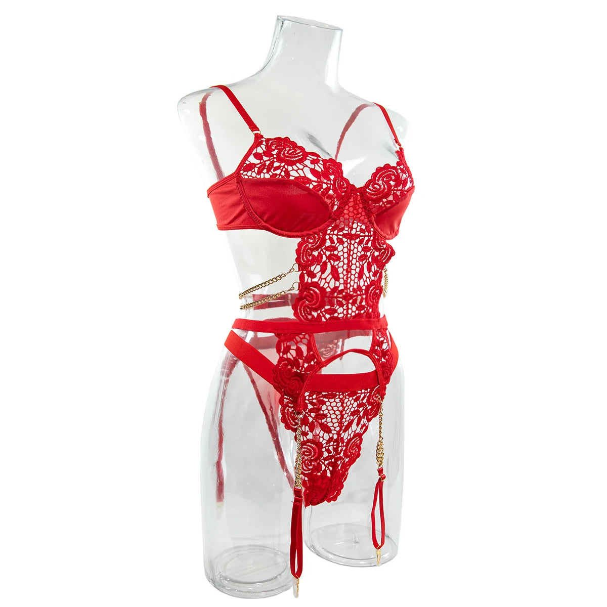 Yimunancy 2-Piece Flroal Lace Erotic Set Women Cut Out  Fashion Chain Decorated Lingerie Set Sexy Brief Kit Viralgem Store