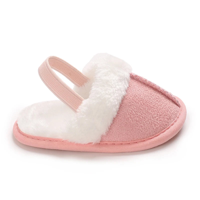 0-1 Years Old Winter Baby Slippers Fluffy Baby Boy Girl Sandals Cute Plush Soft Non-slip Sole Toddler First Toddler Baby Shoes