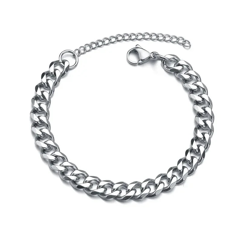3/5/7mm Men Bracelets Stainless Steel Chain Bracelets Chunky Cuban Silver Color Link Chain Classic Punk Heavy Male Jewelry Gifts