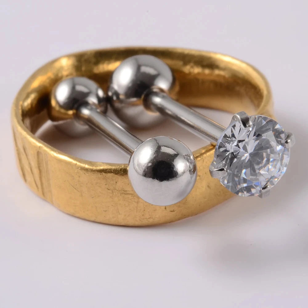 2PCS Anti-Allergy Surgical Steel  Prong Zircon Tongue Barbell Piercings Ball Tongue Barbell Rings Fashion Piercing Jewelry Viralgem Store