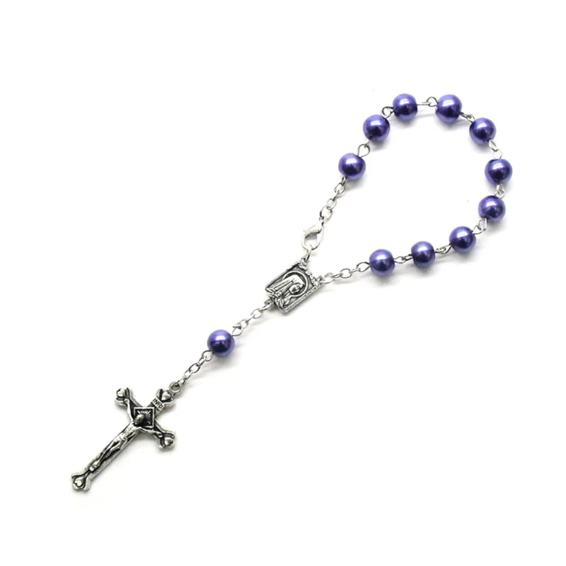 8mm Pearl Finger Rosaries Baptism Rosary Favor Small Rosary with Crosses Party Favor for Communion Baptism Wedding Party