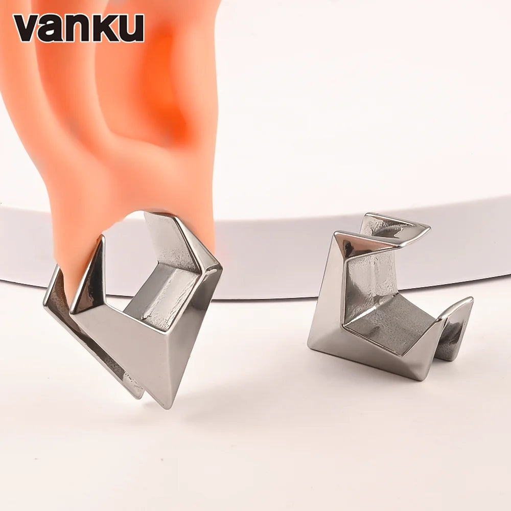 Vanku 2pc Stainless Steel Geometry Saddle Ear Tunnel Plugs Expander Stretchers Gauges Earrings Piercing Body Jewelry