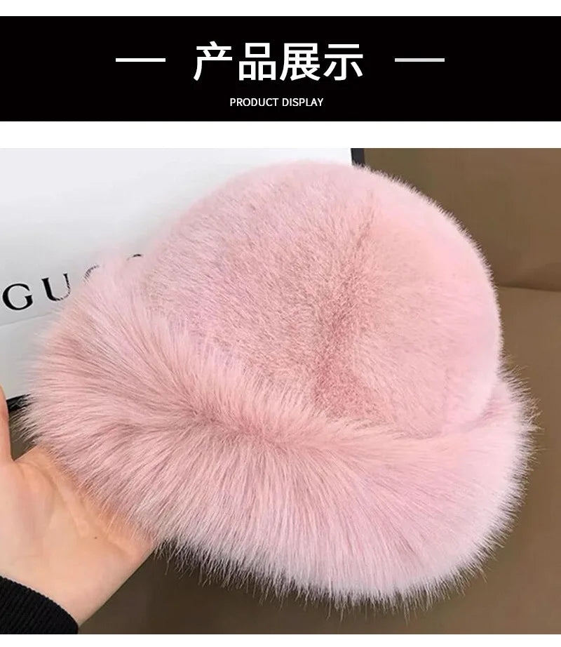 Winter Plush Fisherman Hat For Women Thick Fluffy Fur Ear Protection Cap Windproof Warm Headgear Fashion Female Panama Basin Cap