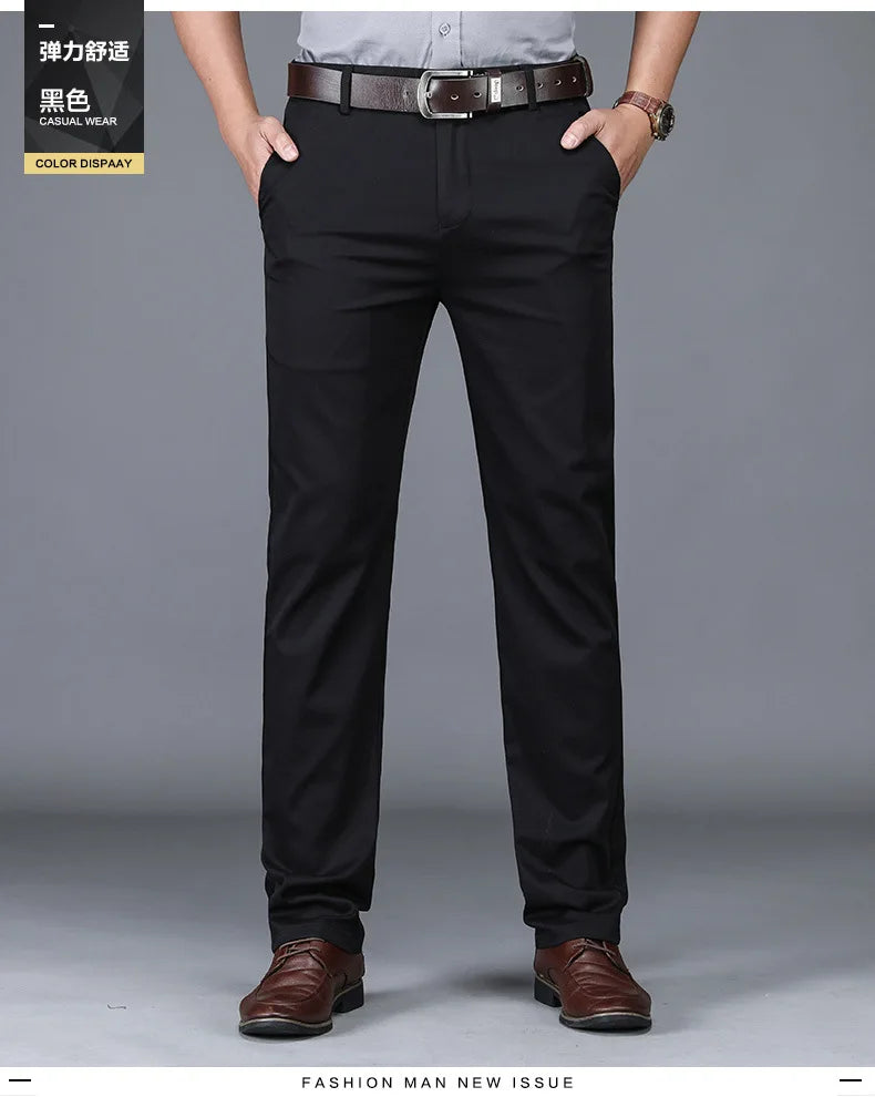 Spring Summer Cotton Casual Pants Mens Clothing Straight Business Green Black Khaki Trousers Male Brand 2022