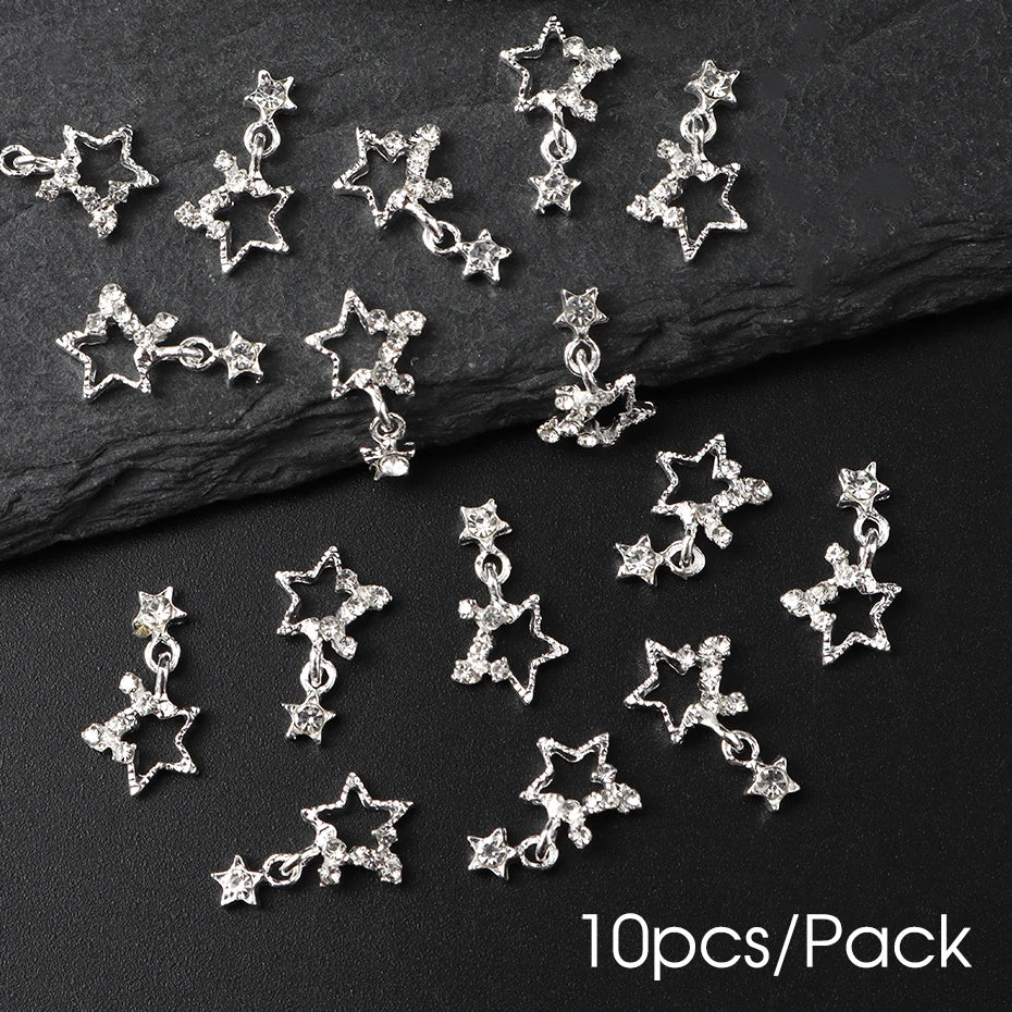 10pcs/pack Butterfly Shaped Nail Charms 3D Gold Silver Butterflies Rhinestone Zircon Jewelry DIY Nail Art Decoration Accessories