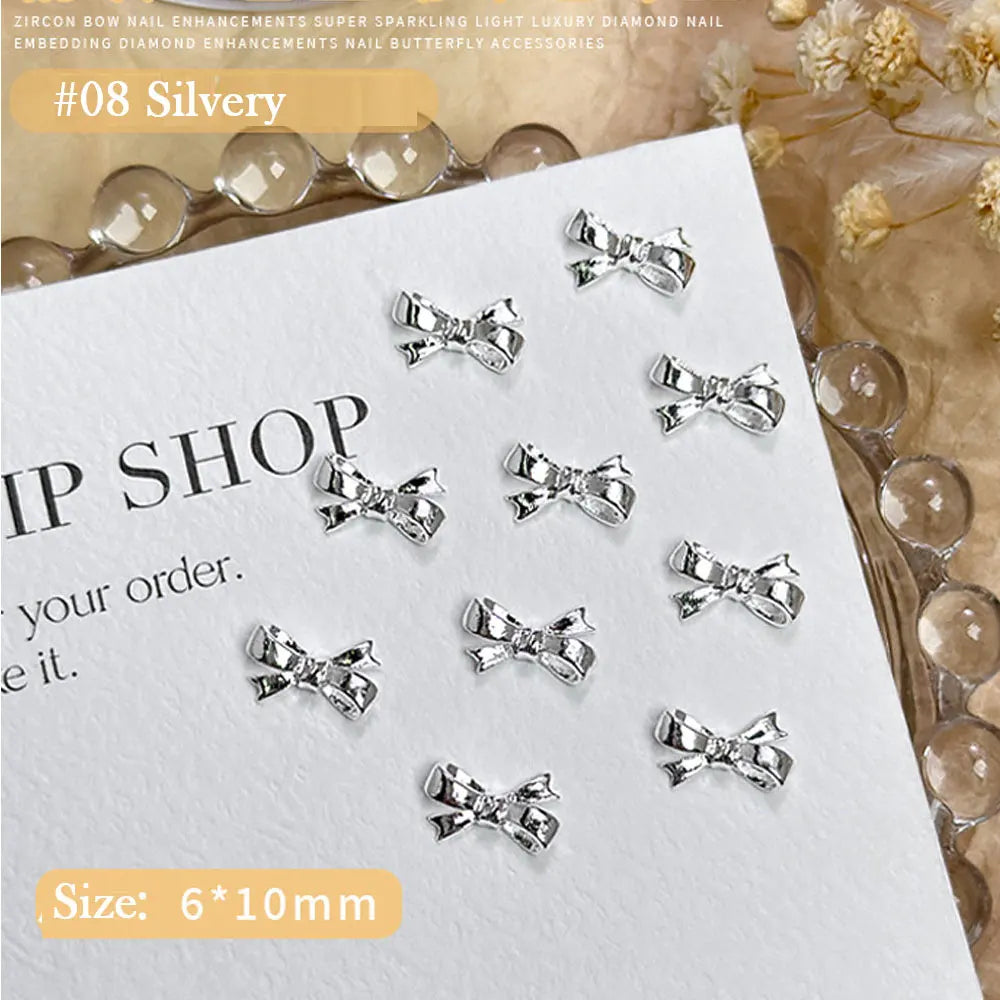 20pcs Silver Bowknot Nail Art Charm 3D Alloy Gold Small Thin Bow Tie Nail Decoration DIY Versatile Christmas Nail Accessories Viralgem Store