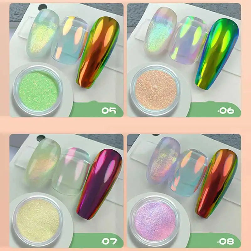 1jar Chrome Chameleon Aurora Nail Powder Metallic Effect Nail Glitter Pigment Mirror Nail Rubbing Dust Gel Nail Polish Supplies