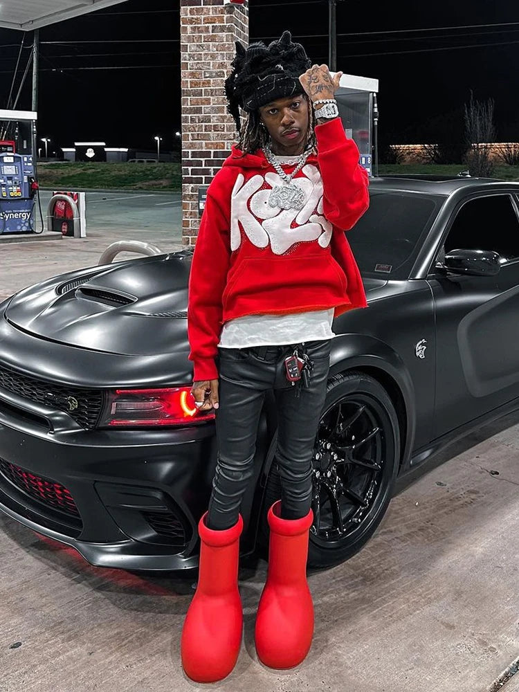 Women Graphic Foaming Printed Hoodies Gothic Long Sleeve Loose Sweatshirts Men Autumn Winter Y2k Punk Hooded Pullovers