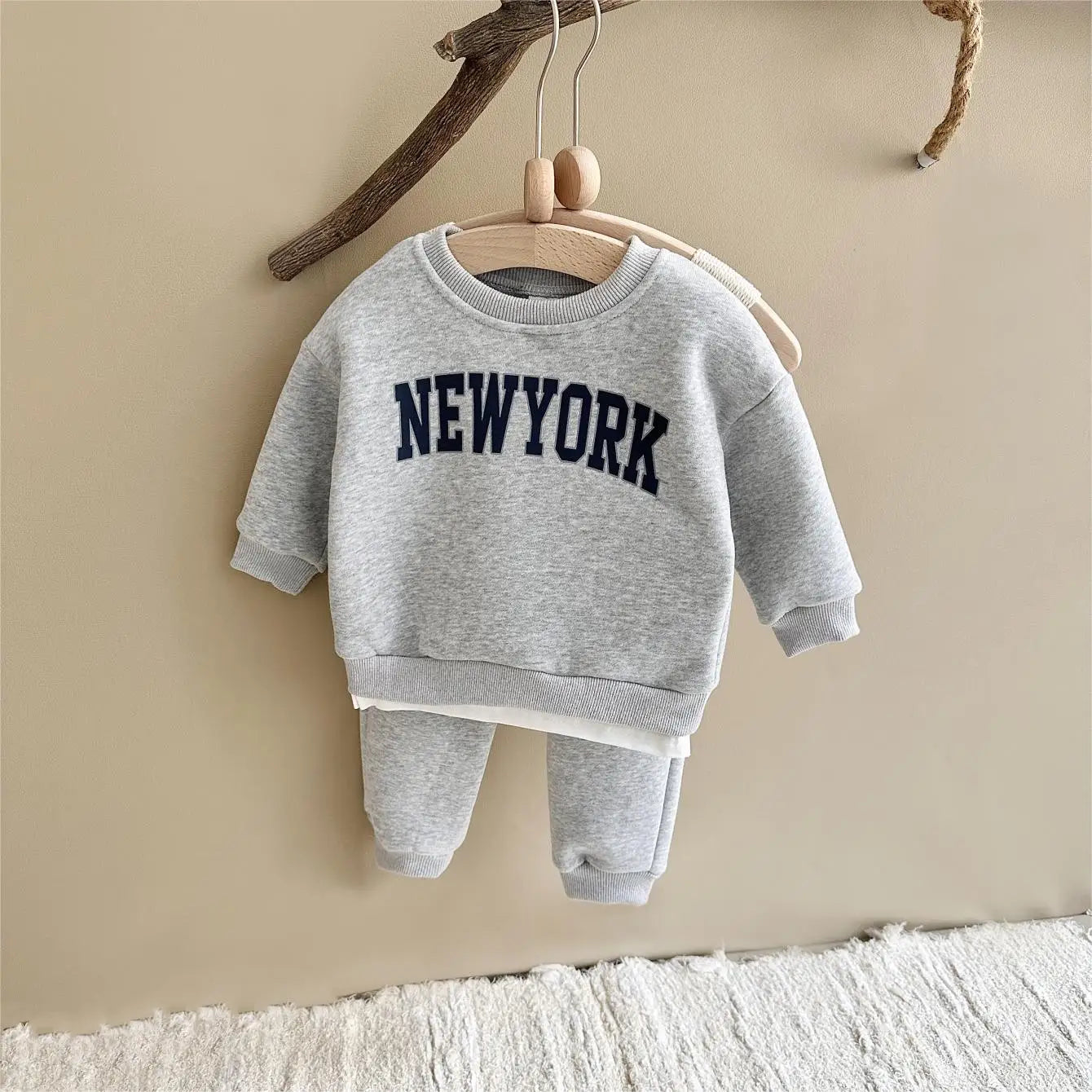 Winter Thickened Newborn Boy Girl 2PCS Plush Letter Printing Casual Suits Outfits Set Children's Clothing Viralgem Store