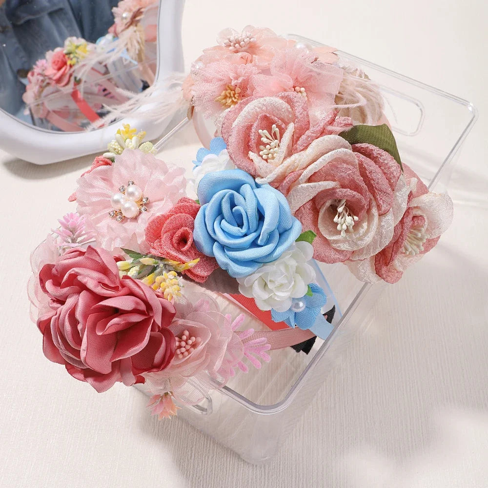 1pcs Artificial Flower Crown Headband Bride Wedding Hairband  Hair Accessories Women Girls Sweet Floral Hair Hoop Party Headwear