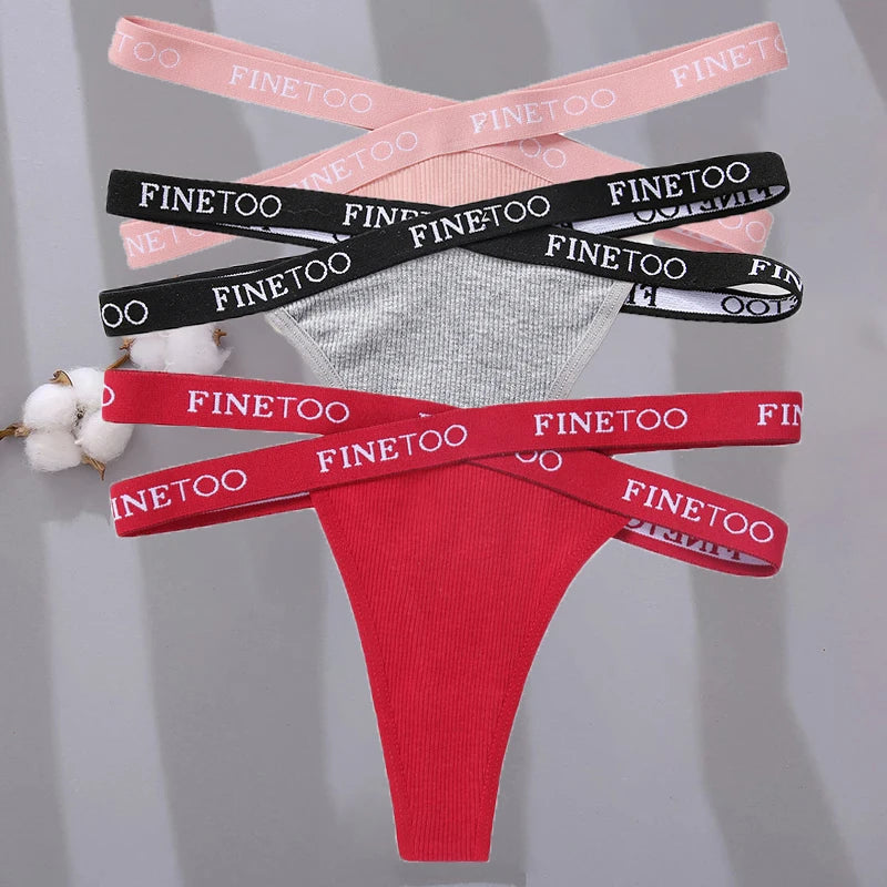 3PCS/Set Cross Strap G-String Cotton Panties Women Sexy High Waist Women's Panties FINETOO Letter Waisted Panty Lingerie M-XL