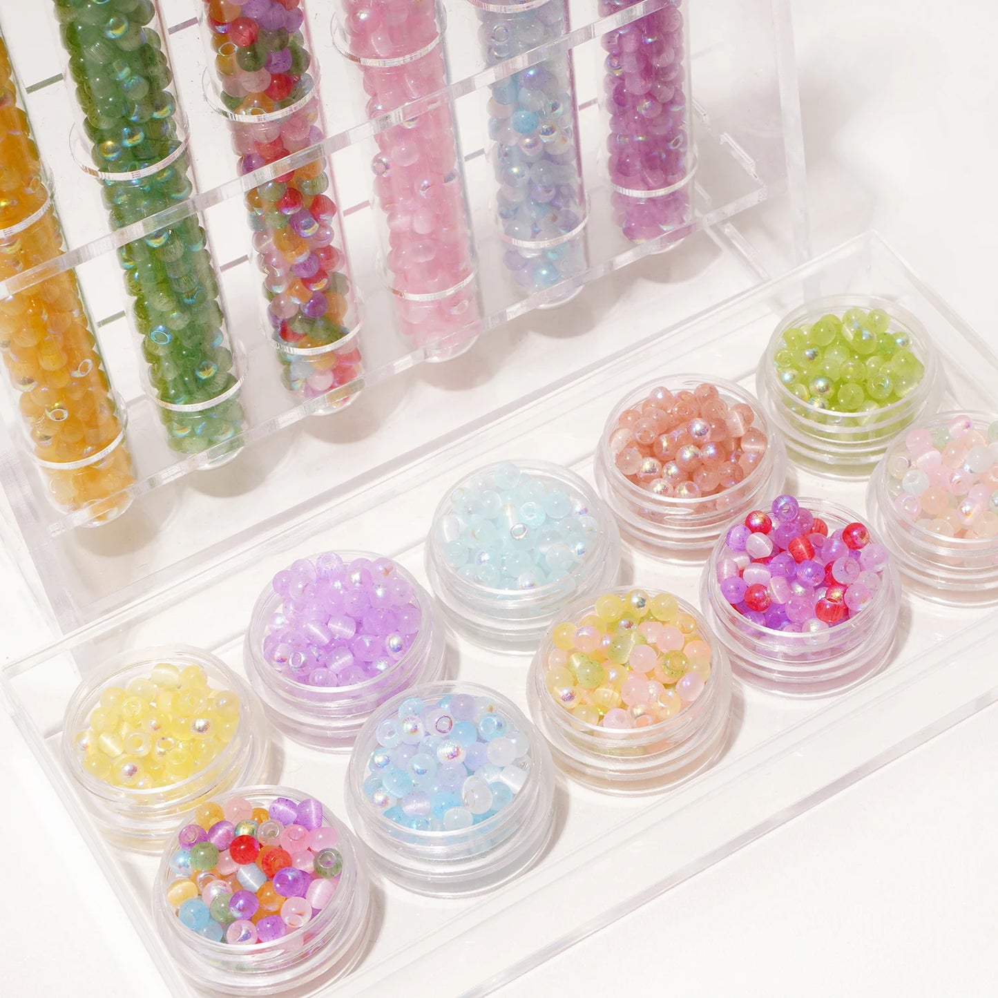 150 Cat Eye Glass Beads 4mm In Various Colors (blue, pink, yellow, green) For DIY Jewelry Making, Necklace Handicrafts, Bead Emb