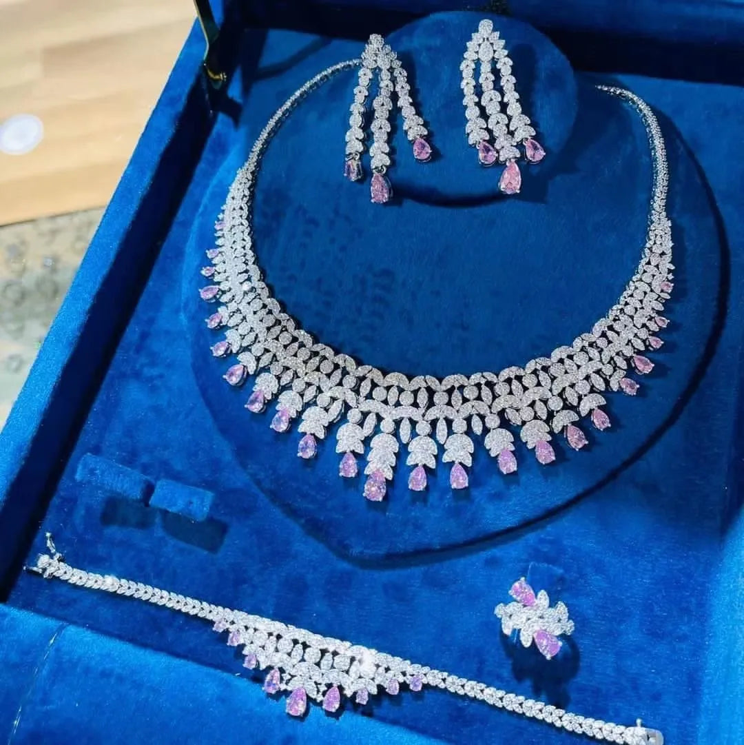 2024 Hot selling 4-piece Bride Wedding Jewelry Set with Cubic Zirconia Dubai Luxury Jewelry Set Viralgem Store