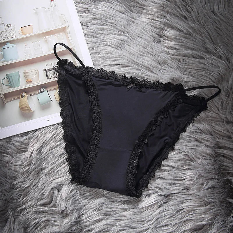 3 Articles Solid Cute Lace Bow Knot Semi Sheer Briefs Comfy Breathable Stretchy Intimates Panties Women's Lingerie  Underwear Viralgem Store