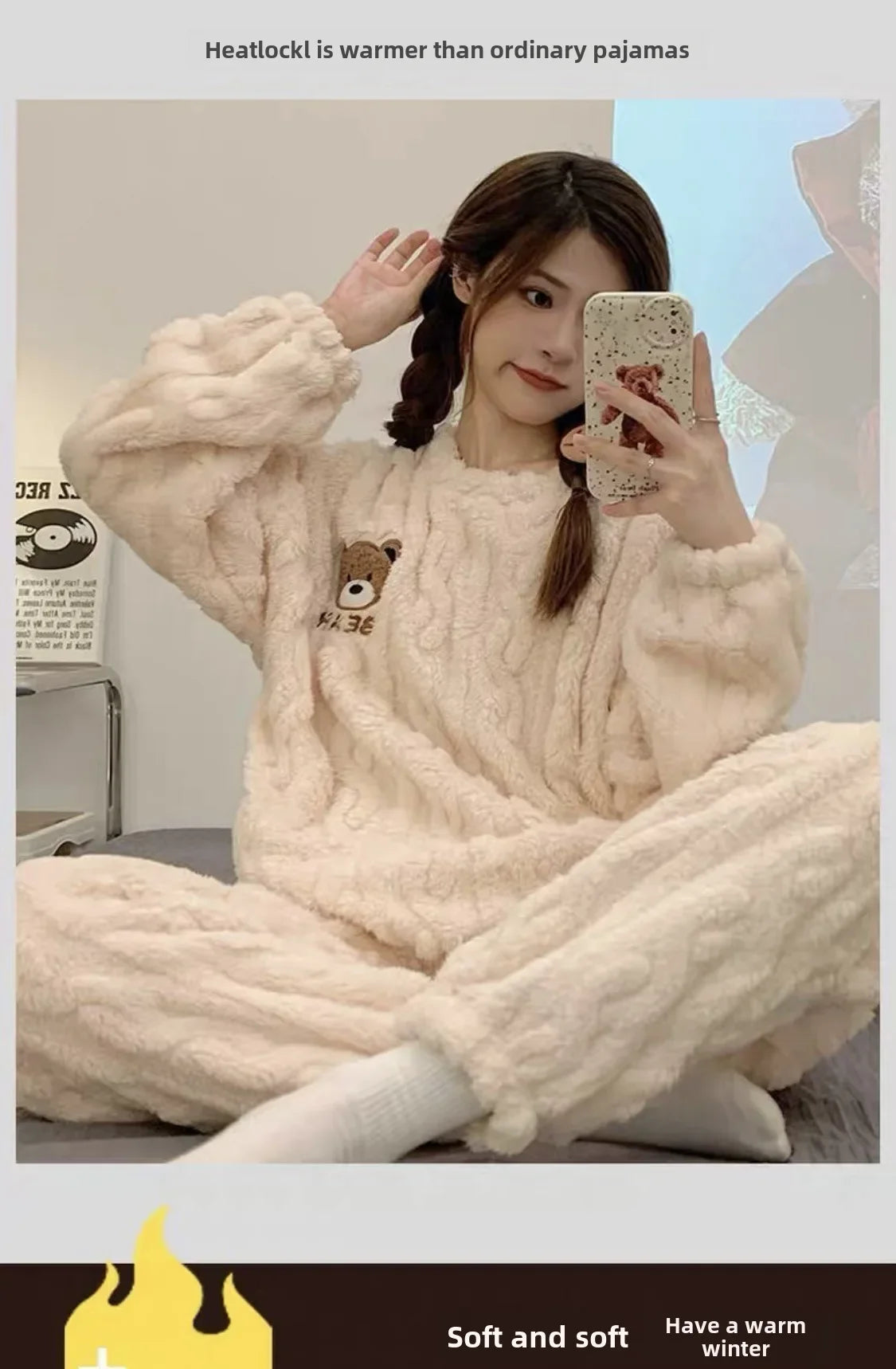 Winter Flannel Fleece-lined Sleepwear Women's Long Sleeve Warm Thickened Pyjamas Home Clothes Explosion Model Jacket Viralgem Store