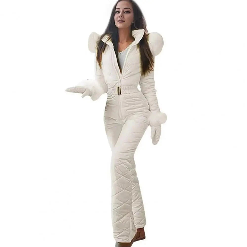 Women Winter Jumpsuit with Gloves Thickened Padded Snowsuit Hooded Windproof Outdoor Ski Outfit Ice Snow Warm Sports Jacket Viralgem Store