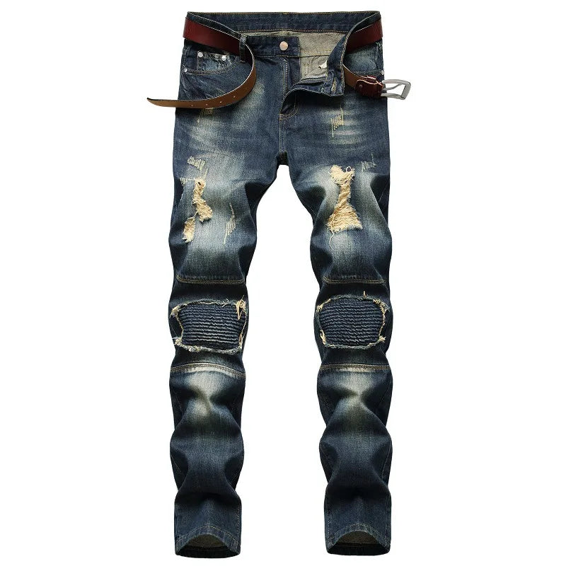 2024 Men's Autumn and Winter New Characteristic Nostalgic Jeans, European and American Ripped Patchwork Tapered Jeans. Viralgem Store