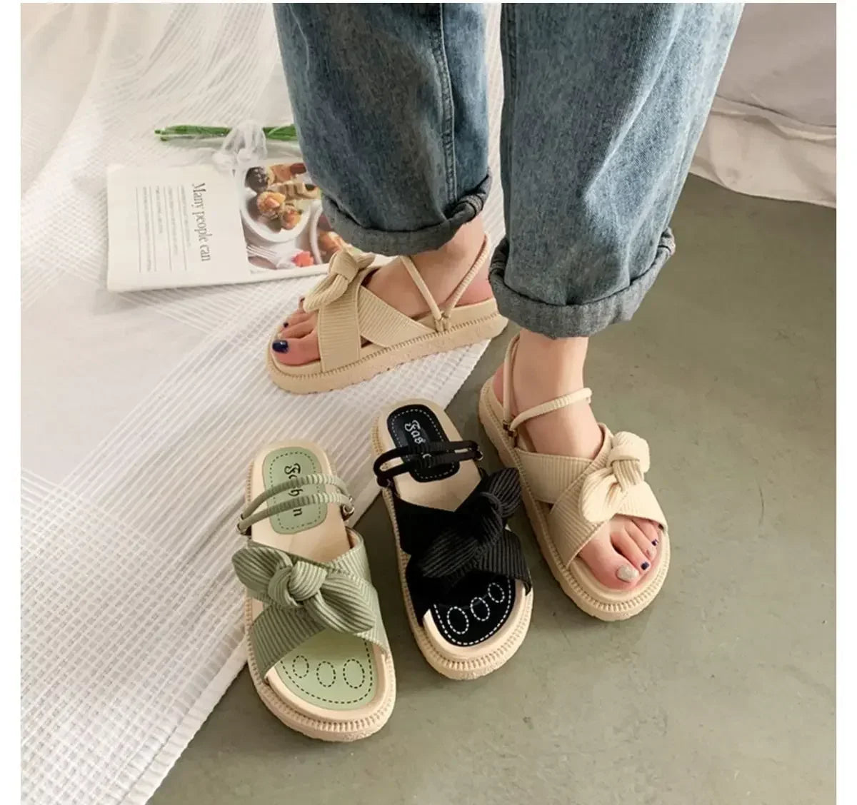 Women Sandalias Mujer Summer Fairy Style 2024 New Fashion Student Platform Roman Lady Sands Flat Shoes Cute Slippers