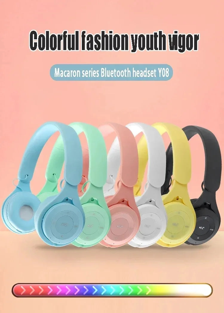 Y08 Macaron Wireless Bluetooth Headphones With Microphone Wired Earphones Gaming Headset Gamer Mp3 Players Choice Kids Gifts Viralgem Store