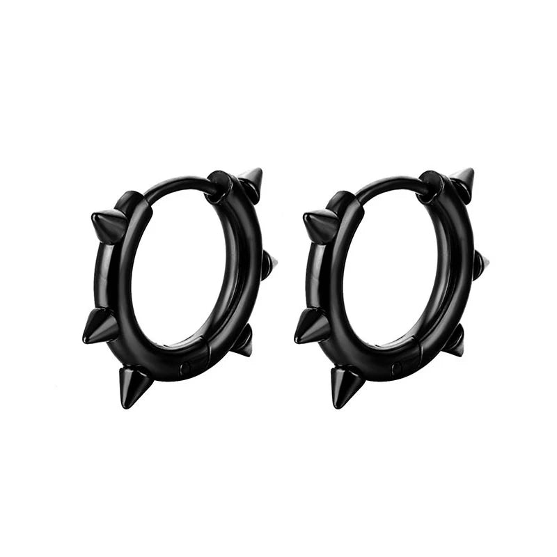 WKOUD 1 Pair Stainless Steel Spike Circle Huggie Hinged Hoop Earrings Men Women Gothic Rock Hiphop Triangle Cone Hoop Earrings Viralgem Store