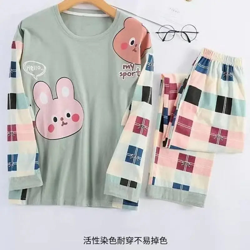 Women's pajamas spring and autumn long-sleeved autumn and winter home clothes plus size simple loose suit outerwear