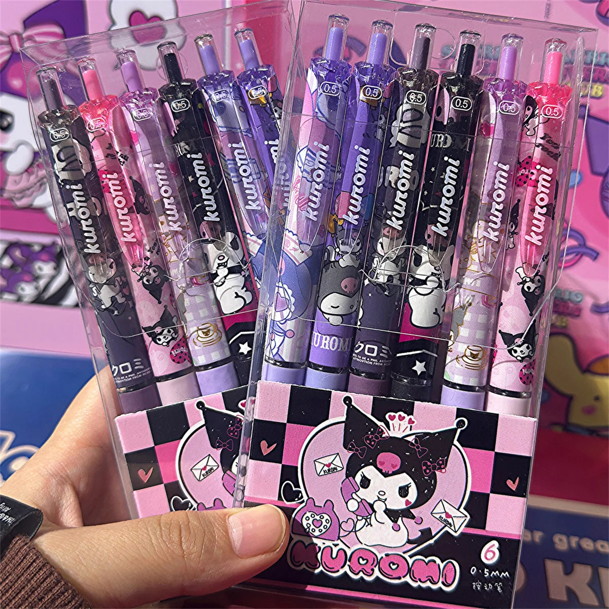6Pcs/Set Kawaii Kuromi  0.5mm Gel Pens Set Cute Black Pen Cartoon School Student Stationery Supplies Gift