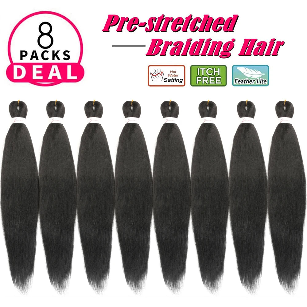8 Packs Pre Stretched Braiding Hair 30in/26in/20in Xpression Braids Extensions Black Color Synthetic Expression Hair for Braids