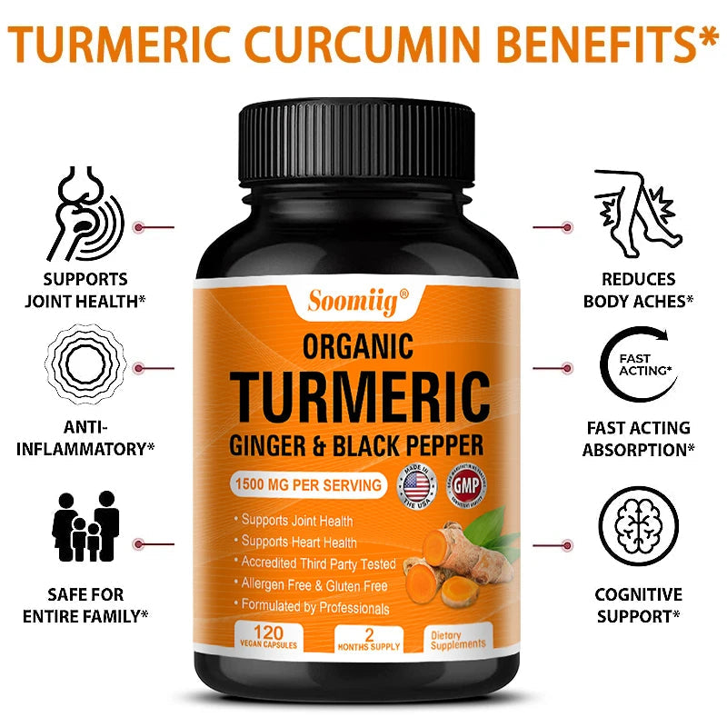 Soomiig Organic Turmeric and Black Pepper, Improves Absorption, Joint Support Supplement, Supports Heart Health and Digestion Viralgem Store