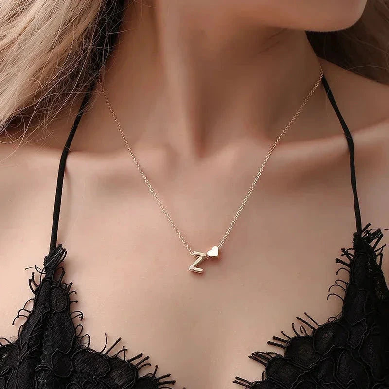 SUMENG Fashion Tiny Heart Dainty Initial Necklace Gold Silver Color Letter Name Choker  For Women Pendant Jewelry Gift Viralgem Store