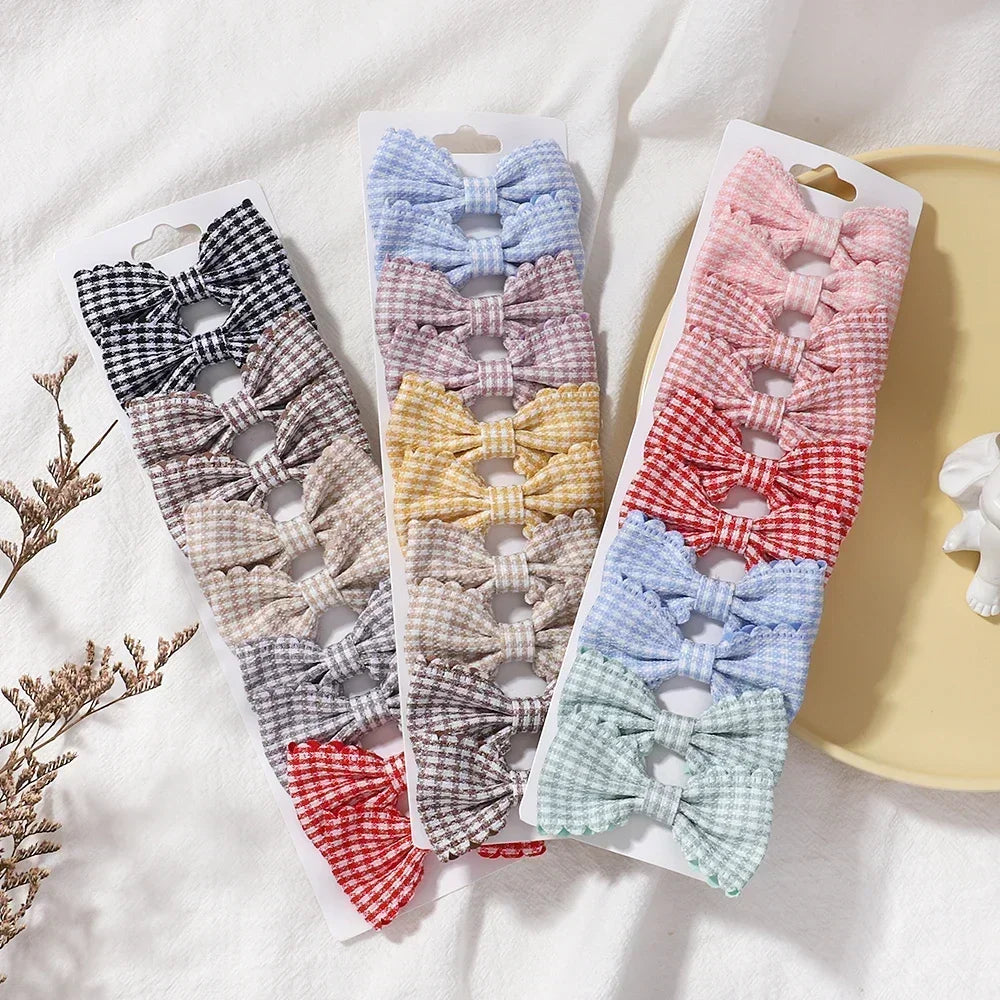 10PCS/Set New Girls Cute Plaid Print Hairpins for Kids Children Sweet Headband Hair Clips Barrettes Fashion Bow Hair Accessories