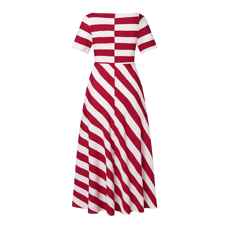 Stripe Maxi Dress VONDA Women Sexy Off Shoulder Printed Sundress 2024 Elegant Casual Loose Short Sleeve Robe Bohemian Vestidos