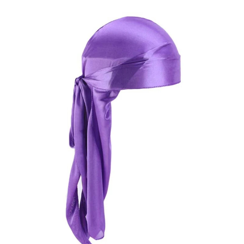 Unisex Silky Long Tail Durag Pirate Hat Turban Fashion Headwraps Cap Bandana Women Men Headwear Caps Hijab Hair Accessories  ﻿