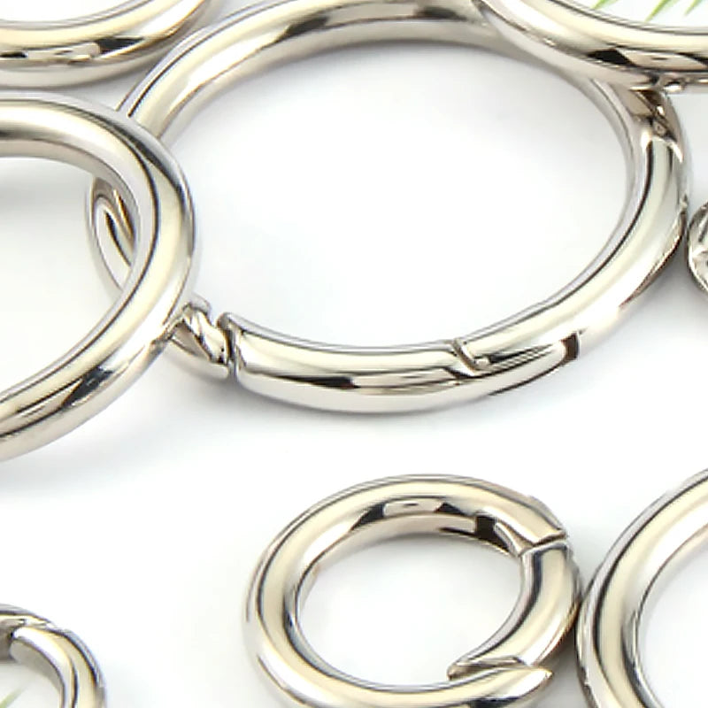 12-35mm Stainless Steel Spring Clasps Keyring Hooks for Keychain Key Holder Openable Round Key Ring Carabiner Jewelry Making DIY