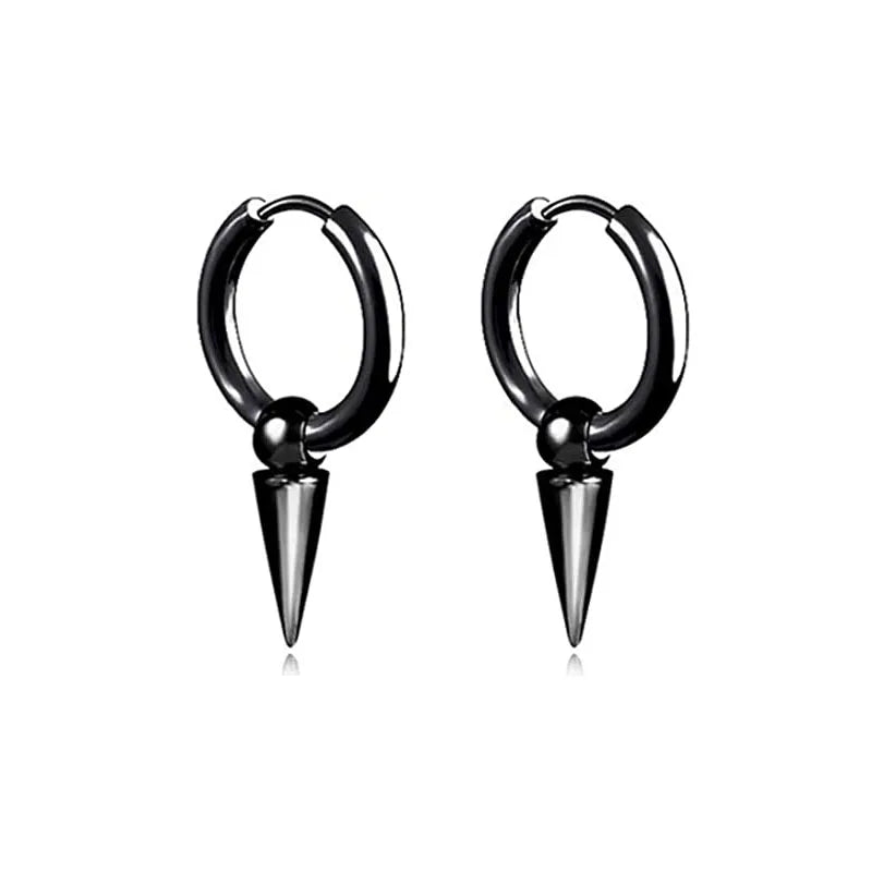 WKOUD 1 Pairs Stainless Steel Punk Black Dangle Earrings For Men Cross Skull Screw Cone Huggie Hoop Long Chain Piercing Hoop Viralgem Store